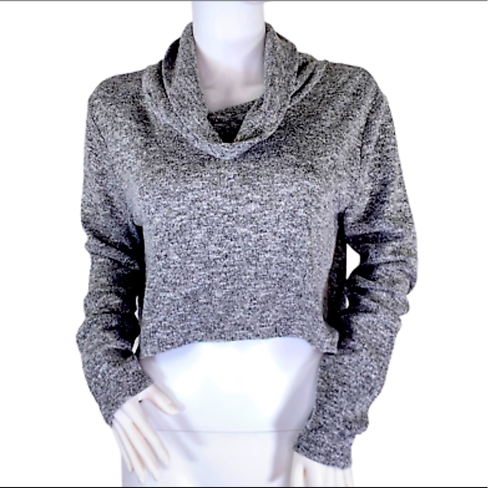 WHBM | Gray Silver Cropped Cowl Neck Sweater